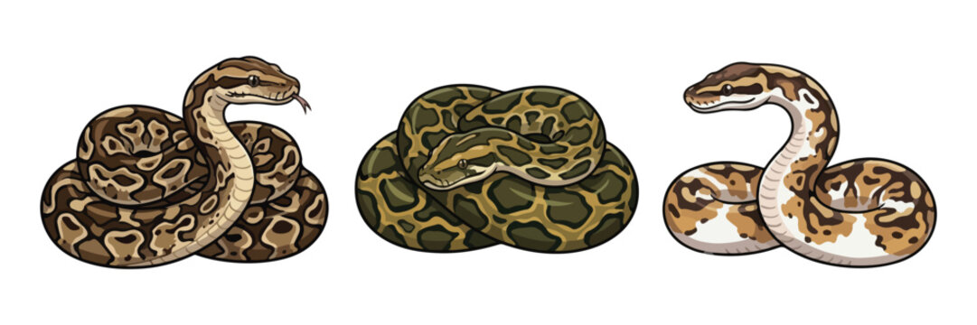 cartoon python snake illustration set
