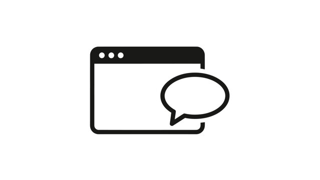 Stylized black icon of a web browser window with a speech bubble