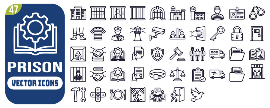 Prison and correctional facility vector icons set design.