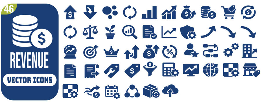 Revenue icon set. Contain icons related to Revenue. Editable stroke. Vector illustration.