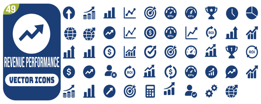Revenue performance icon set. Editable stroke. Vector illustration.