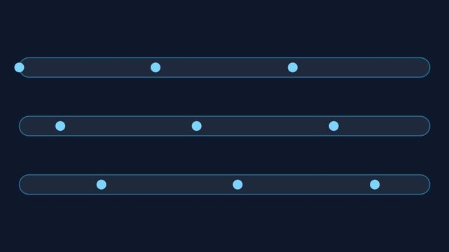 Blue abstract motion graphics of dots sliding through parallel bars for data flow.
