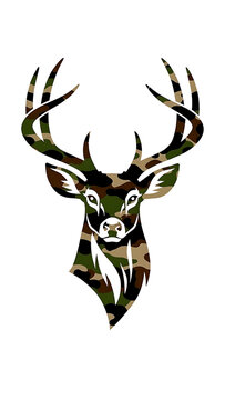 Dark Woodland Camo Deer Buck Antlers Tactical Mascot Vector