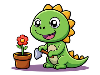 Fototapeta premium happy-baby-green-dinosaur-planting-a-tiny-flower-i.svg
