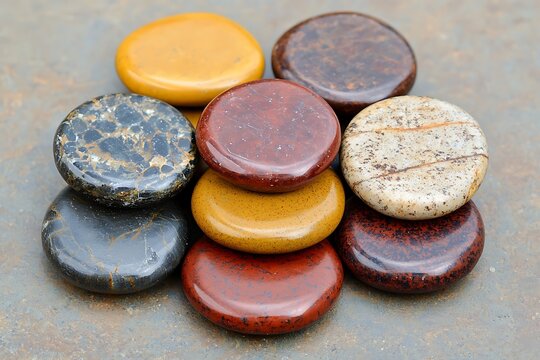 Various Types of Smooth Natural Stones and Pebbles in Different Colors for Interior Decor and Garden Design