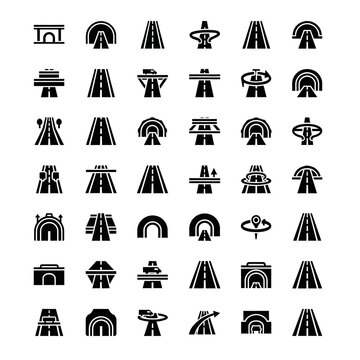 Collection of various road signs and symbols in black and white.