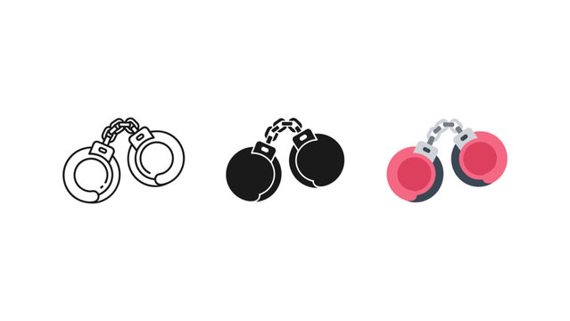 Handcuffs arrest law enforcement icon set with handcuffs security enforcement illustration prisoner detention