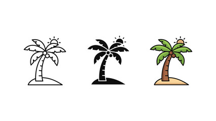 Obraz premium Palm tree icon set with line solid and color styles tropical vacation illustration silhouette collection paradise