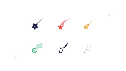 Colorful set of five stylish shooting stars with different colors and designs Vector © adobe stock 