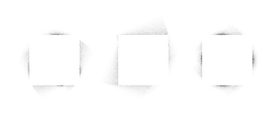 Obraz na płótnie Canvas Sprayed stencil effect square frame collection. Stippled grain rectangle border set. Fade dot texture rectangular shape bundle. Vector rough texture boarder pack for text box, banner, poster, template