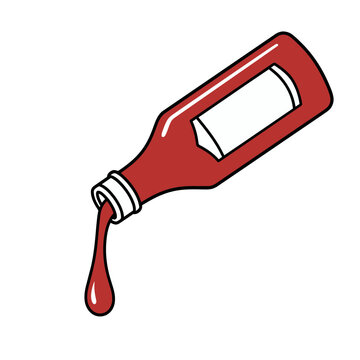 Flat vector illustration of a ketchup bottle with dripping sauce