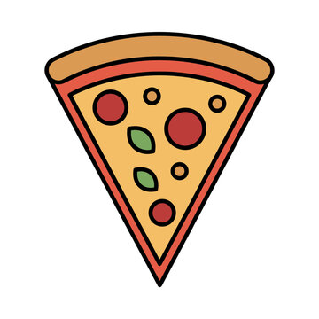 Flat vector illustration of a pizza slice with toppings