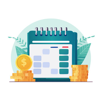 Flat vector illustration of calendar with coins and savings