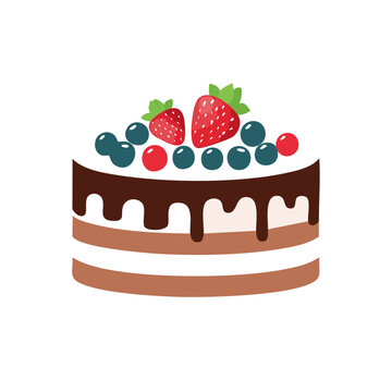 Flat vector illustration of layered cake with berries