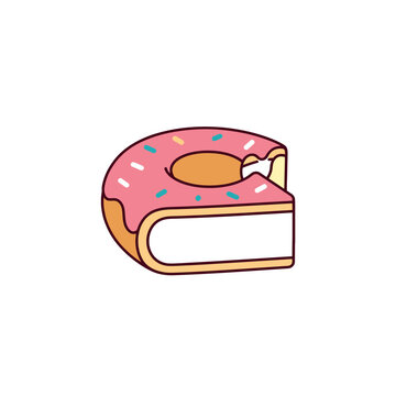Pink Donut with Bite Flat Vector Illustration