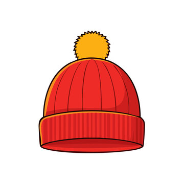 Red Knit Winter Beanie with Yellow Pom Pom