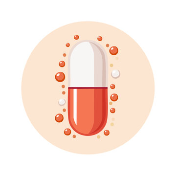 Red medical capsule with scattered particles vector illustration