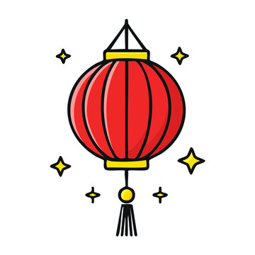 Red paper lantern with stars and tassel illustration