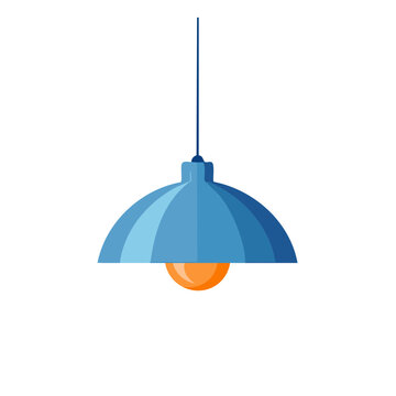 Blue pendant lamp with orange light bulb vector illustration