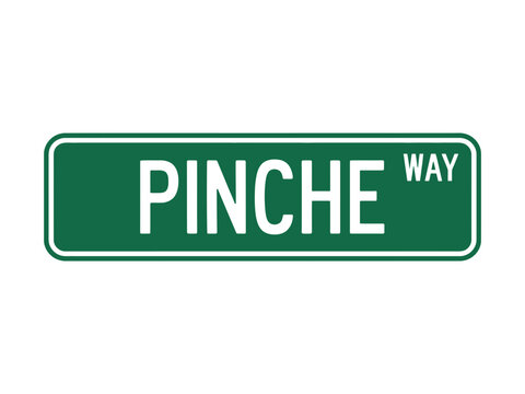 Green street name sign for pinche way with directional, navigation