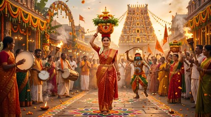 Fototapeta premium Traditional indian festival celebration with devotees