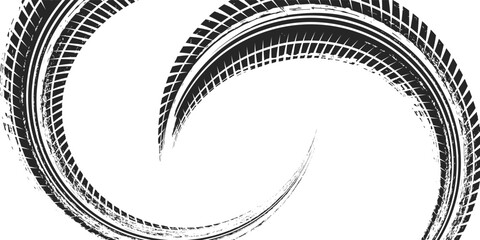 Abstract Circular Tire Tracks And Skid Marks Swirl Design Evoking Speed, Drift And Automotive Motion © Ulfatun