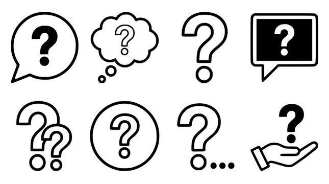 Various question mark symbols and icons in a vector graphic illustration