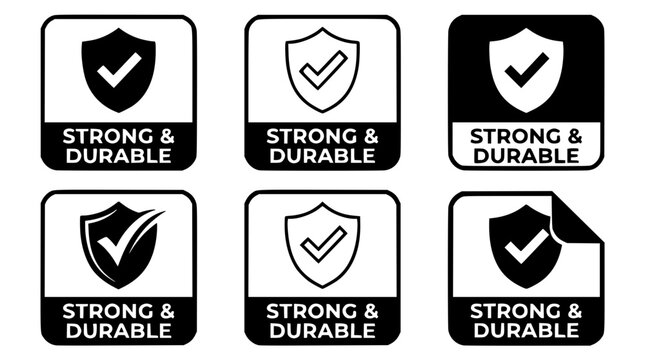 Strong and durable vector graphic icons with shield and checkmarks