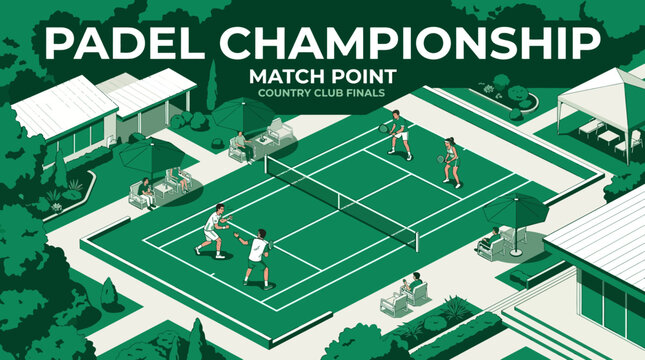 Padel Championship Match Point Country Club Finals Event Illustration Vibrant Green