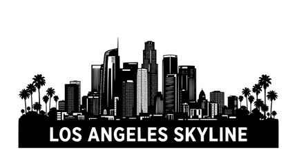 Naklejka premium Los Angeles city skyline with palm trees vector graphic illustration