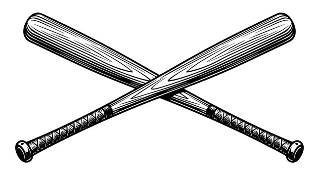 Two wooden baseball bats crossed over each other in vector graphic