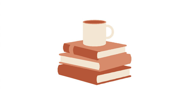 Minimalist vector illustration of coffee mug on stacked books