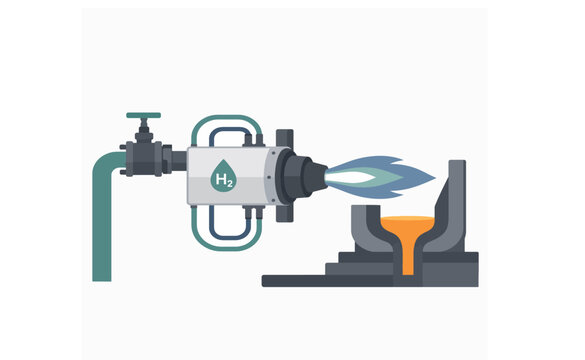 Green hydrogen burner for industrial steel production, clean energy hydrogen combustion in metallurgy, sustainable fuel for heavy industry furnace