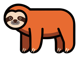 Naklejka premium Three-toed sloth side view flat vector illustration. Generative AI