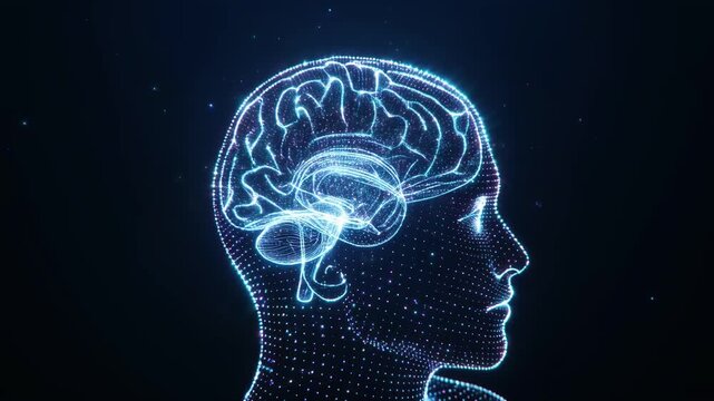 Abstract digital brain formed by light particles animation background