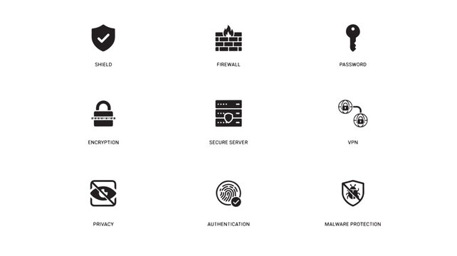 Cybersecurity Icon Set with Labels Vector Illustration
