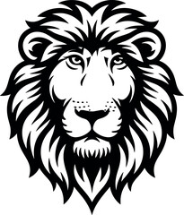 Obraz premium Lion head majestic mascot logo vector illustration with black line art mane portrait for sports team or brand identity