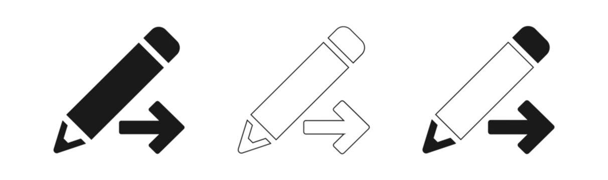 Three black and white pencil icons with arrows