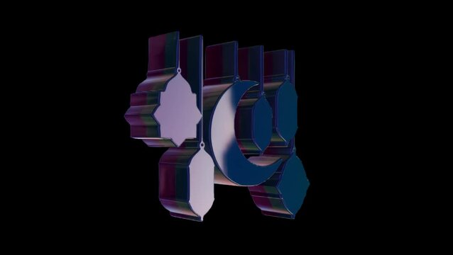3d render of a crescent moon and hanging lanterns, ramadan kareem celebration, islamic holiday concept, festive decorative elements