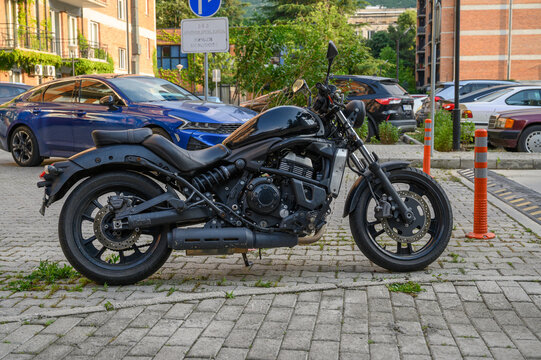 June 24, 2026, Tbilisi, Georgia Black Kawasaki Vulcan S Sport Cruiser with 649cc Engine Parked Outdoors