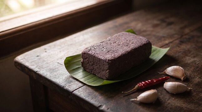 Terasi Indonesian Shrimp Paste Block with Dried Chili and Garlic, Moody Window Light