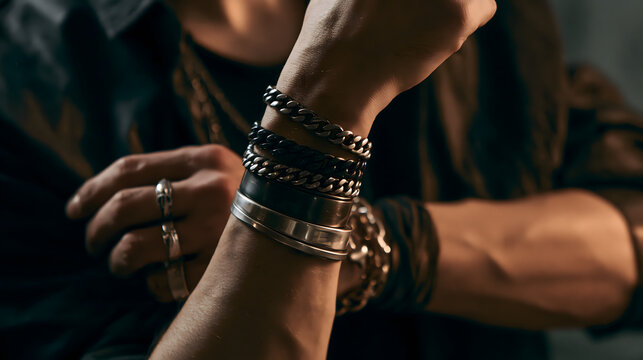 Man Wearing Bracelets and Ring