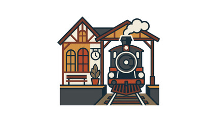 Vintage steam locomotive arriving at a traditional station. © Jakun