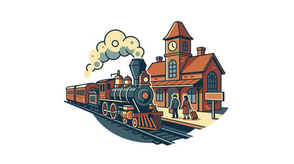 Vintage steam locomotive train arriving at railway station. © Jakun