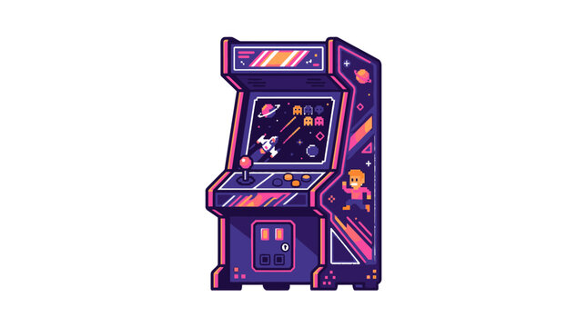 Vintage space theme arcade game cabinet illustration