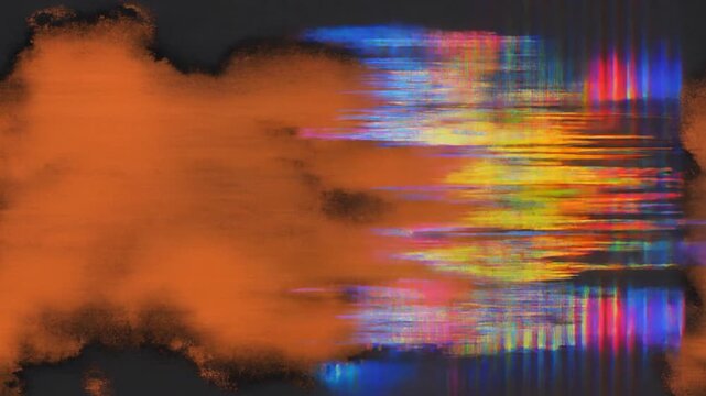 Abstract Orange Texture with Colorful Digital Glitch Distortion Background