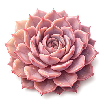 Highly Detailed Digital Illustration of a Pink Succulent Echeveria Plant with Rosette on White Background