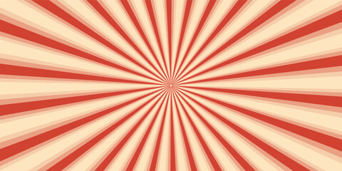 Retro red and cream sunburst background. Abstract vintage comic book style radial rays, circus burst pattern backdrop for promotion poster design. © Muhammad