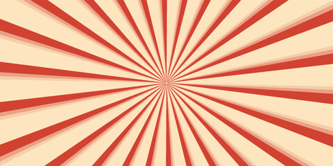 Retro red and cream sunburst background. Abstract vintage comic book style radial rays, circus burst pattern backdrop for promotion poster design. © Muhammad