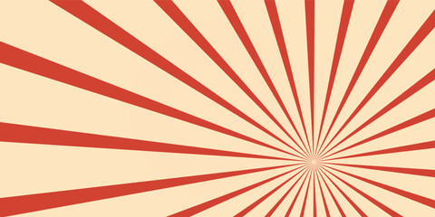 Retro red and cream sunburst background. Abstract vintage comic book style radial rays, circus burst pattern backdrop for promotion poster design. © Muhammad